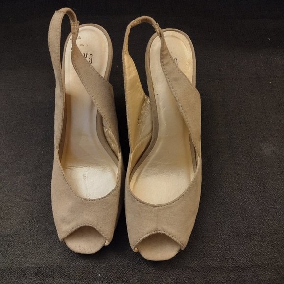 GAP Peep Toe Metallic Suede Platform Heels Pumps size 8 - Picture 2 of 7